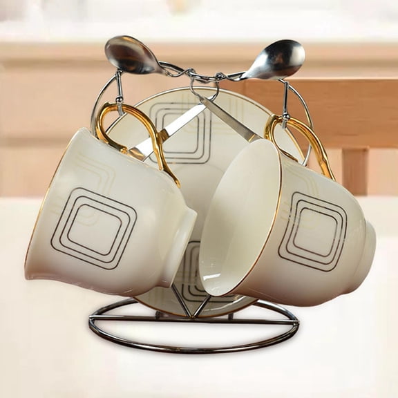 Durable Cup Mug Holder Drain Rack with Hooks Cup Drying Holder Stand Countertop Kitchen Organizer Mug Rack for Counter Living Room Home