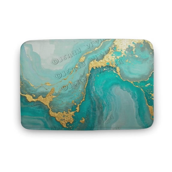 Durable Cyan and Gold Marble Bath Mat - 16x24 Inches, Perfect for Daily Use