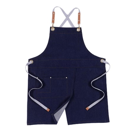 Durable Denim Apron Cross-Back Strap Adjustable Work Apron with Tool Pocket