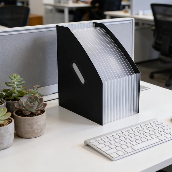Durable Desktop Standing Accordion File Organizer, 13-Pocket Expanding Plastic Vertical File Folder with Handle, A4 Document Holder for Office, Business & Home Desk Organization