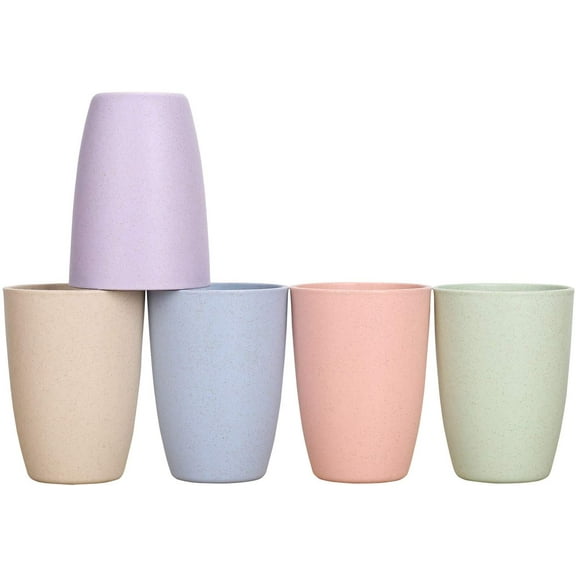 Unbreakable Wheat Straw Mugs (12 oz) - Set of 5 Reusable Cups - Dishwasher Safe - Great for Toddlers and Adult Kids - BPA Free and Eco-Friendly