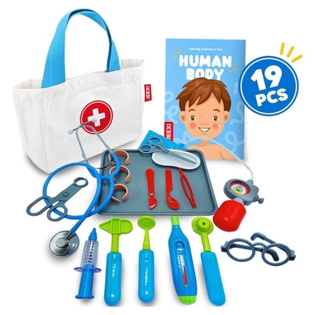 Durable Doctor Kit for Kids - 19 Pieces, Pretend Play Educational Doctor Toys, Medical Kit Stethoscope Doctor Role Play, Doctor Playset for Toddler Boys Girls 3 4 5 6 7 8