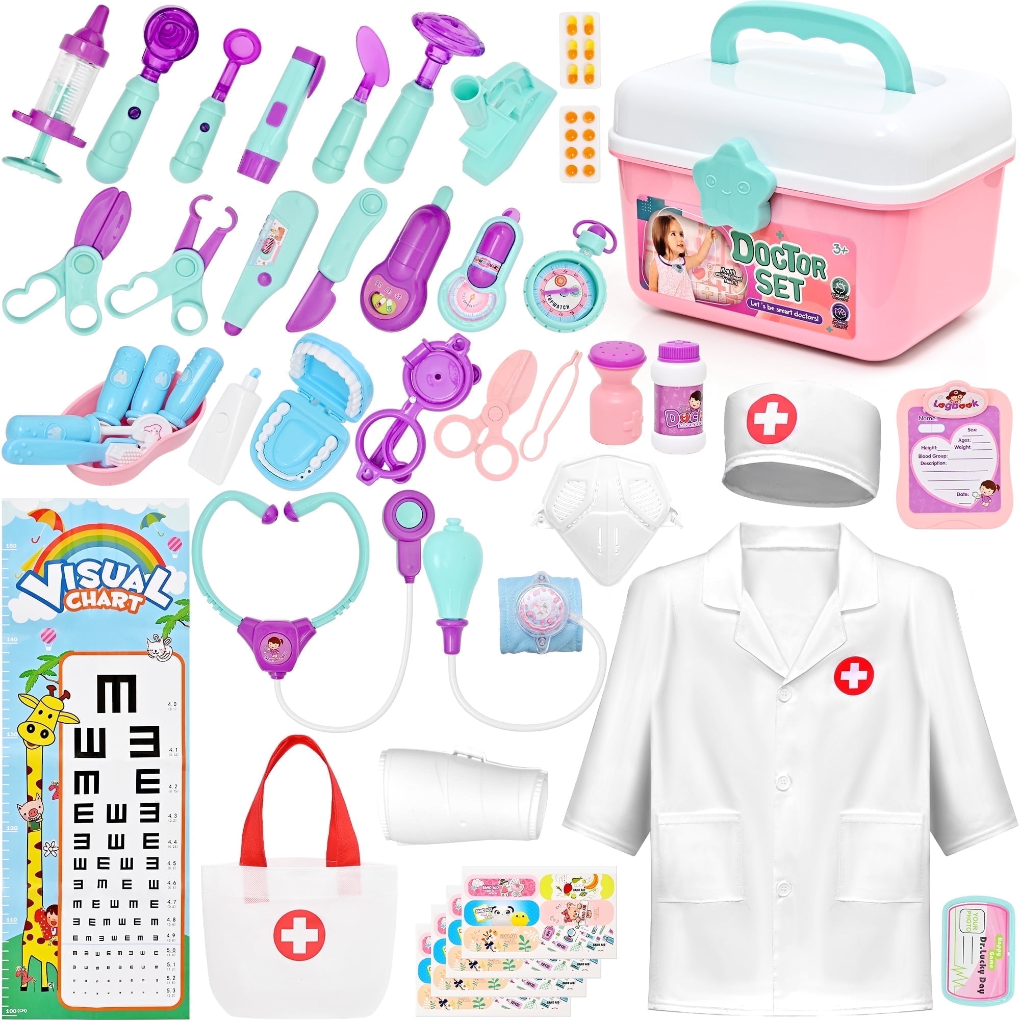 TOPFOX Doctor Kit for Kid - 40PCS Pretend Playset for Toddlers, Medical Kit Toy with Bag, Cloth, Role Playing Plastic Toys for 3-8 Boys Girls