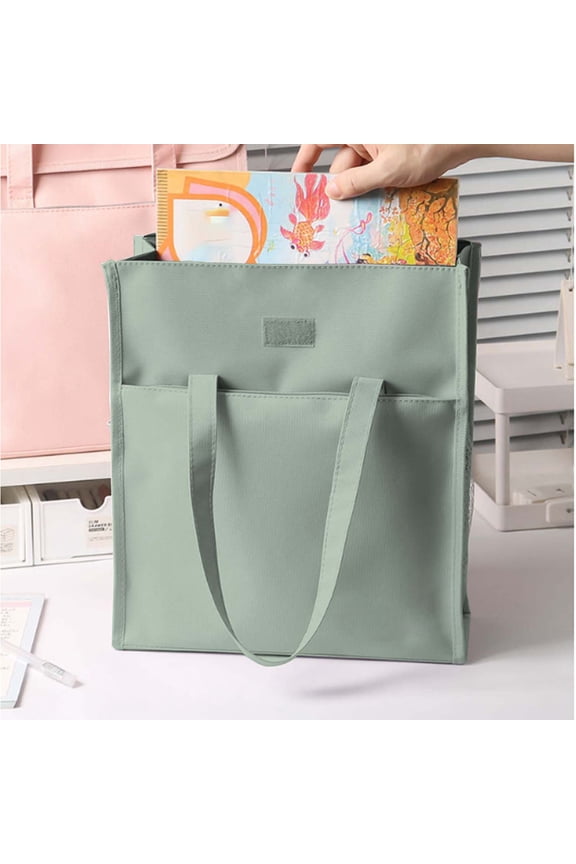Durable Document Tote Bag with Sturdy Handles and Protective Inserts, Portable Letter Size File Organizer Case for Teachers Students, Collapsible Storage Tote with Front Pockets, Green, By Harlik