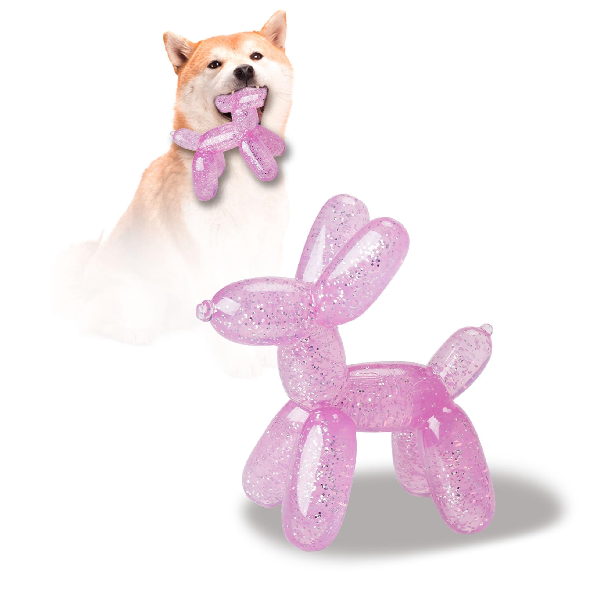 Durable Dog Chew Toy Balloon Dog Shape, Tough Plastic Chew Toy for Medium Large Dogs, Interactive Boredom Buster for Dental Health, Pink