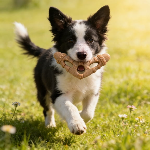 Durable Dog Chew Toy Bone Shape Set of 4, Teething Stick for Small Medium Dogs, Plastic Wood Composite Material, 3.74 to 6.3 Inch Sizes, Chew Resistant Anxiety Relief Toy for Indoor Outdoor Play