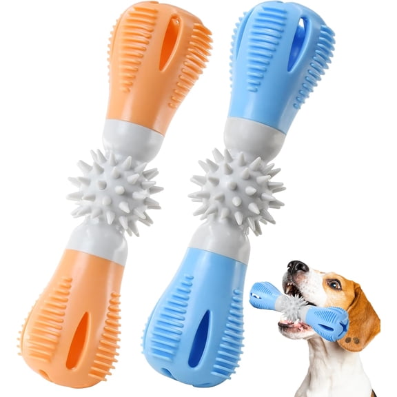 Durable Dog Chew Toy, Natural Rubber Treat Dispensing Puzzle Toy for Small & Medium Breeds  Interactive Teething, Training, and Dental Care Toy to Keep Dogs Engaged & Relieve Boredom (Orange+Blue)