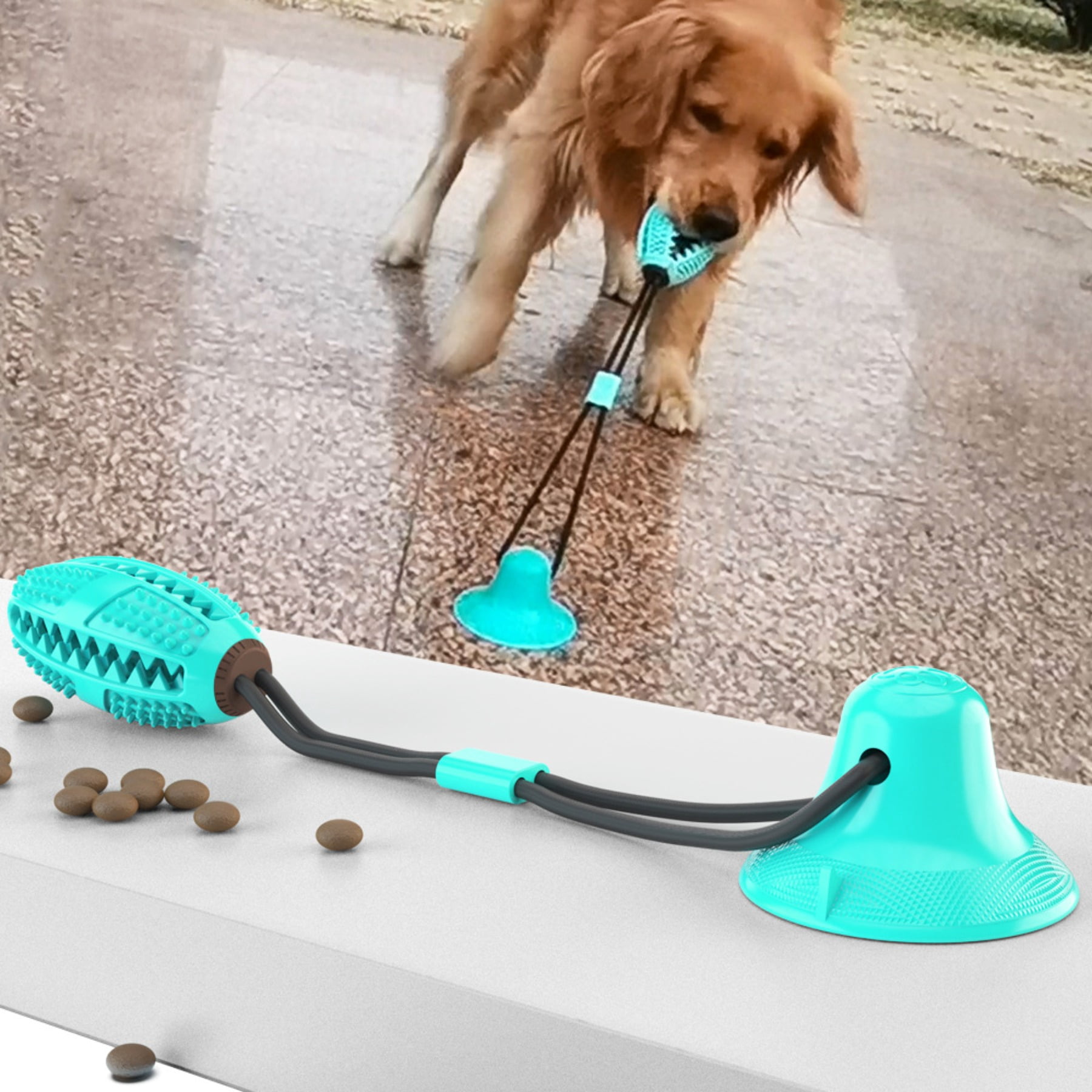 Durable Dog Chew Toy with Sound and Treat Dispenser for Aggressive Chewers Interactive Suction Cup Puppy Teething Ball