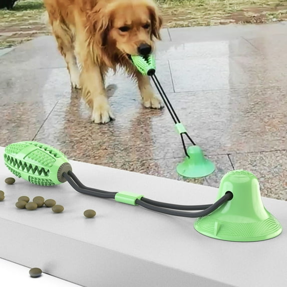 Durable Dog Chew Toy with Sound and Treat Dispenser for Aggressive Chewers Interactive Suction Cup Puppy Teething Ball