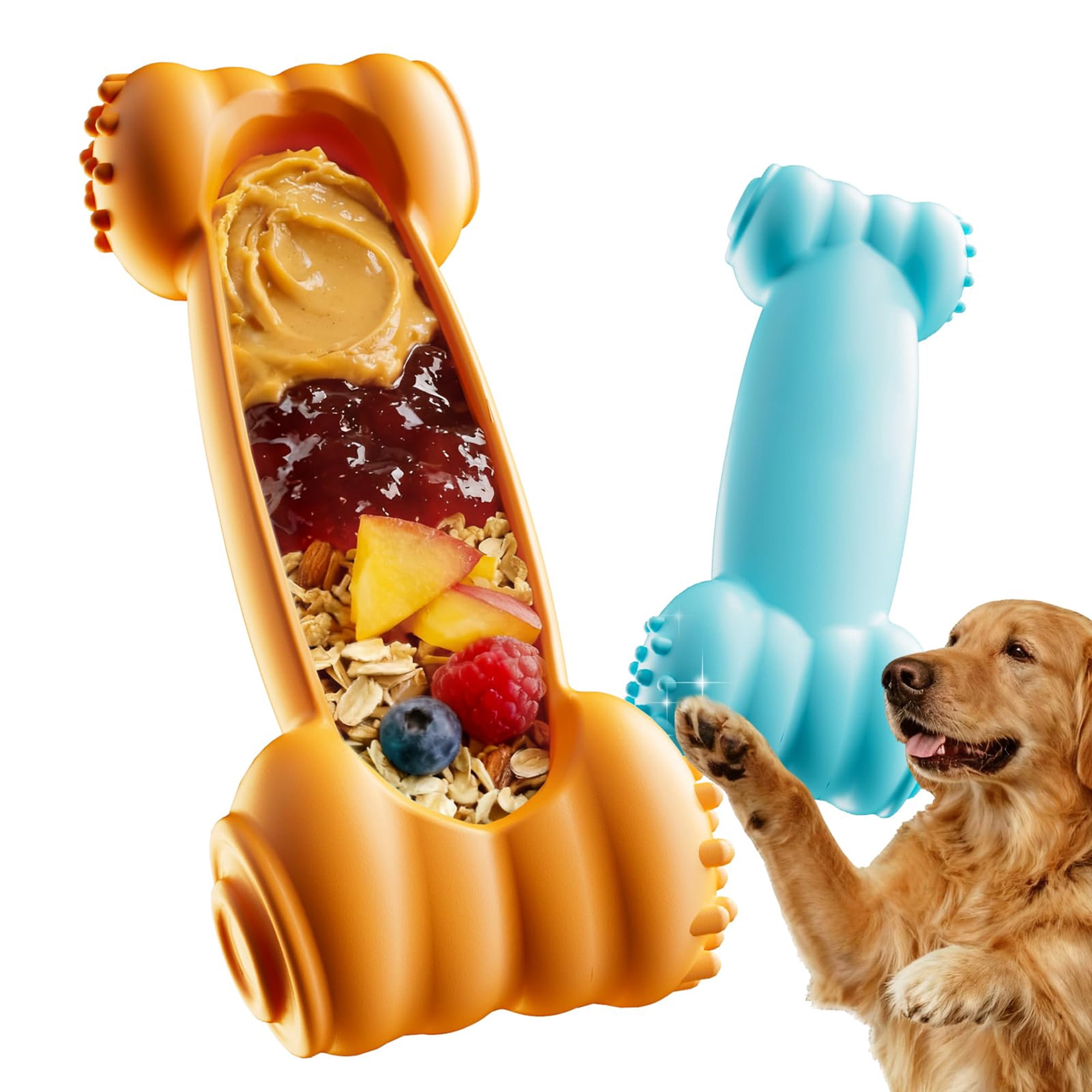 Durable Dog Chew Toys 2 Pack, Slow Feeder Lick Mat for Aggressie Chewers, Puppy Teething Relief, Fillable Treat Dispenser for Small & Medium Dogs, Mental Stimulation & Anxiety Relief, Brown