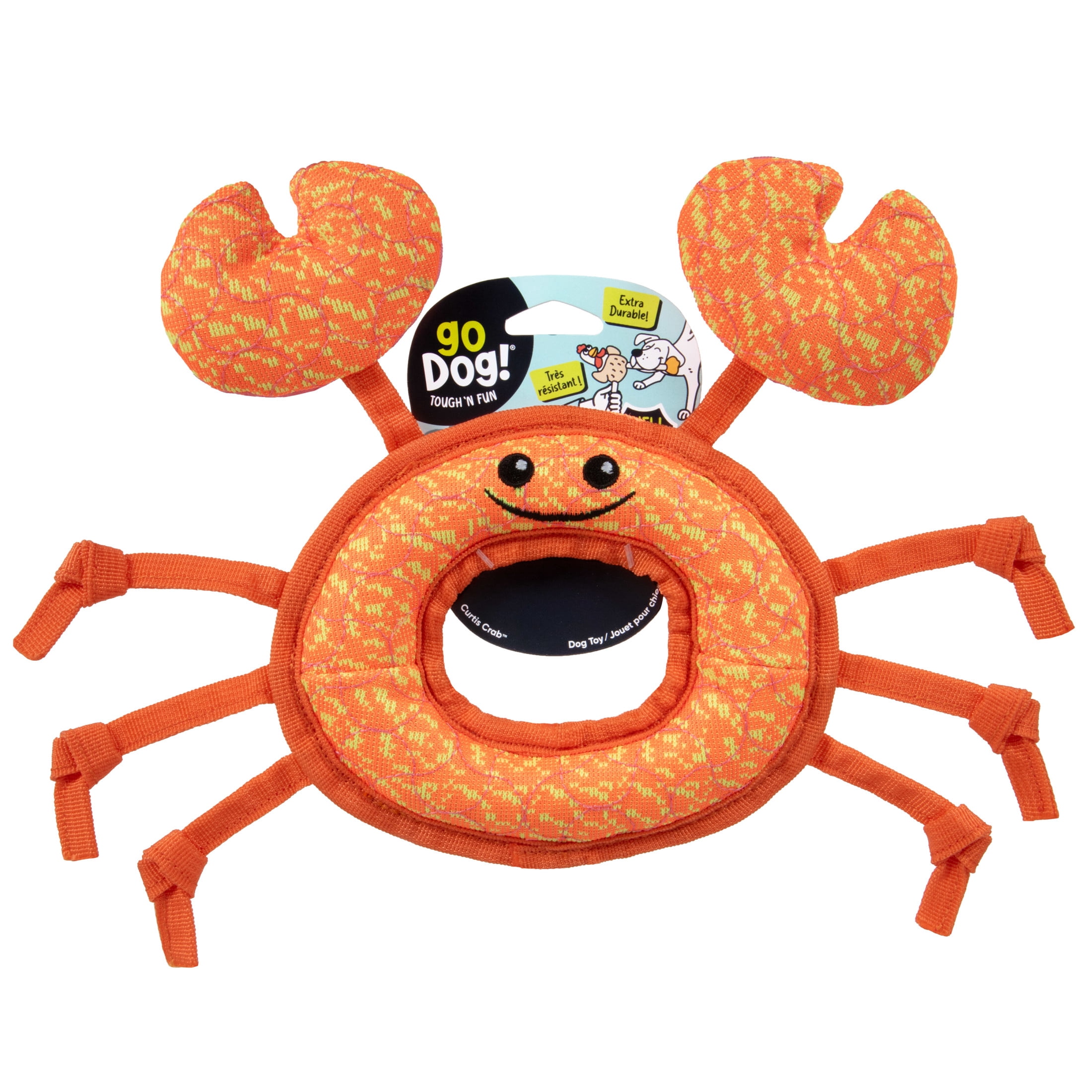 goDog Tough Guard Curtis Crab Squeaky Dog Toy, Plush with Chew Guard Technology, Orange, Large