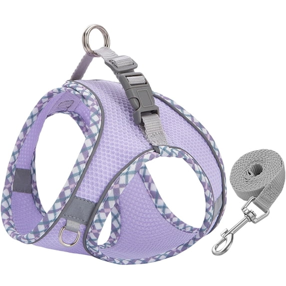Durable Dog Harness and Leash Set for Walking, Step in Vest Harness with Reflective Bands for Small Dogs and House Cats Purple XXS