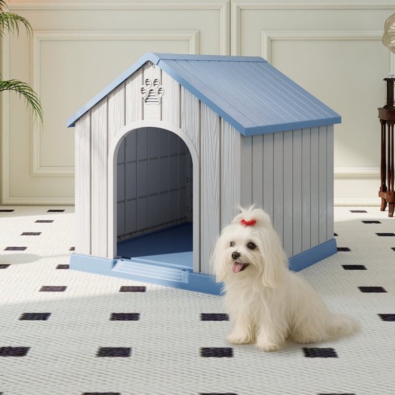 Durable Dog House with Vents, Raised Floor, Waterproof & UV-Protected, for Outdoor Use,Blue