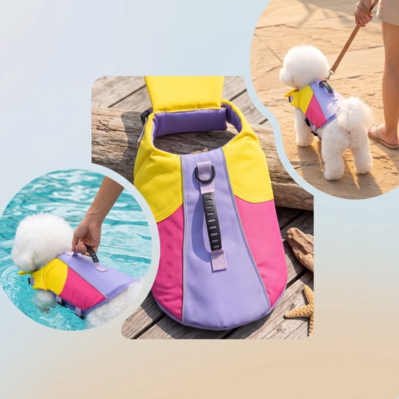 Durable Dog Life Jacket with Chin Float Pet Supplies, Adjustable Dog Lifejackets with Handle Leash D Ring, Dog Life Vest for Swimming Boating and Pool