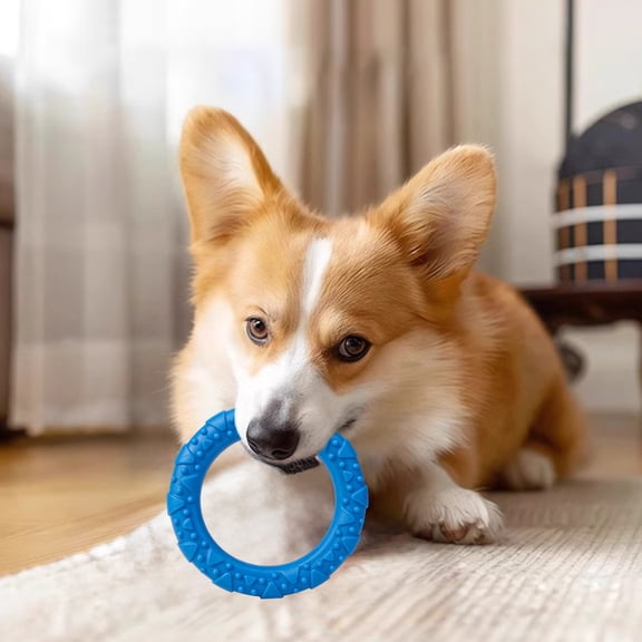 Durable Dog Ring Chew Toy, Interactive Tension Ring for Puppy Teething & Training, Non-Toxic Pet Toy for Boredom & Anxiety Relief,Blue