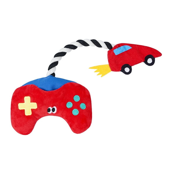 Durable Dog Rope Toy, Game Controller/ Gamepad theme, with Squeaker & Crinkle Paper for Aggressive Chewers, Teeth Cleaning & Anxiety Relief