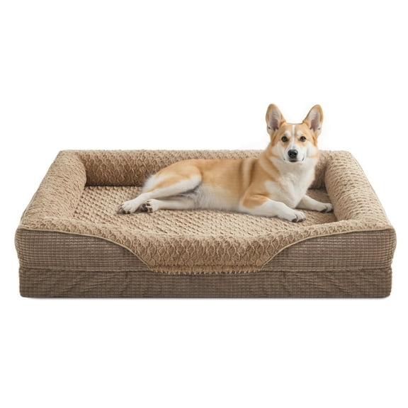 Durable Dog Sofa The Pet Bed, Washable Removable Cover with Zipper and Non-Slip Bottom Bolster, Waterproof Orthopedic Foam Dog Beds for Extra Large Dogs, Brown, 35in