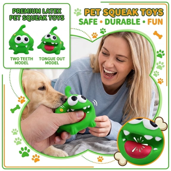 Durable Dog Toys, 5 in Latex, Interactive Pet Toys, Dog Squeaky Toys, Oral Toys for Dogs, Spotted Alien, Solid Green, 1 Pc