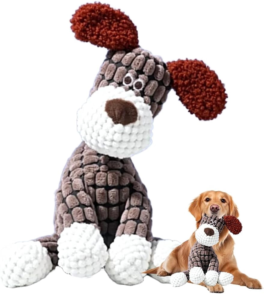 Durable Dog Toys, Fun Dog Toy for Aggressive Chewers Small Medium Large Breed, Crinkle Squeaky Plush Dog Puppy Chew Toys for Teething (Brown)