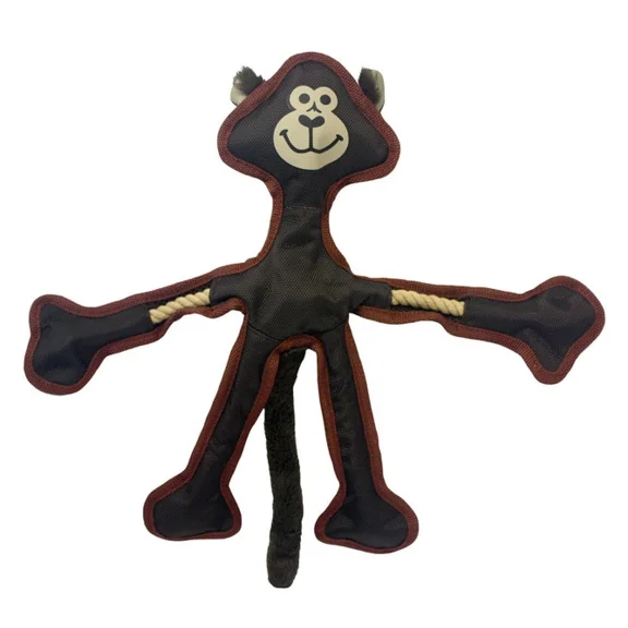 Durable Dog Toys Nylon with Rope Skeleton and Squeaker 15" Long Cute Animals (Brown Monkey)