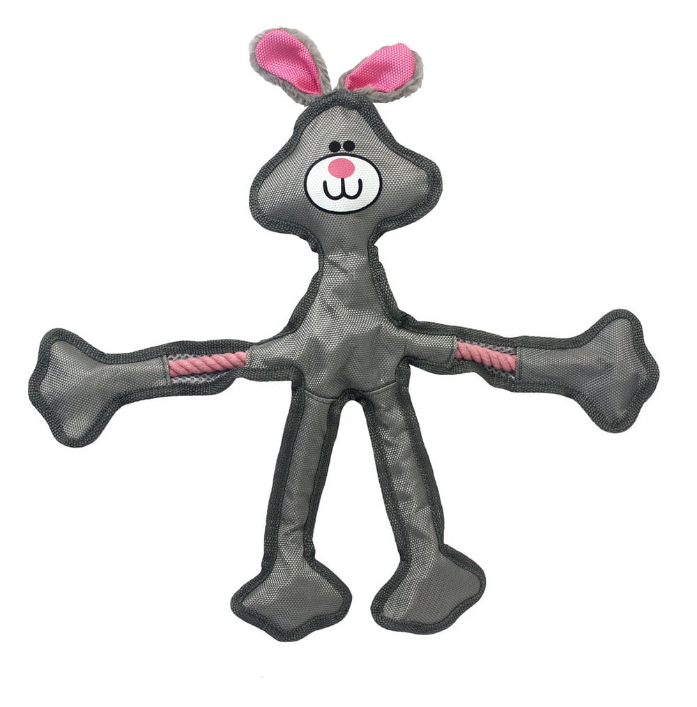 Durable Dog Toys Nylon with Rope Skeleton and Squeaker 15" Long Cute Animals (Grey Rabbit)