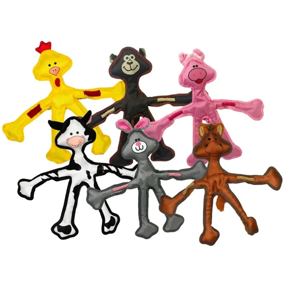 Durable Dog Toys Nylon with Rope Skeleton and Squeaker 15" Long Cute Animals (One Discounted Toy - Random Color)