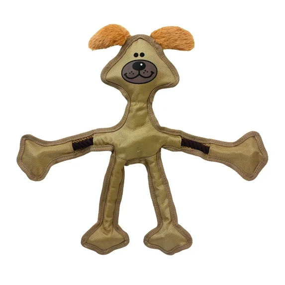 Durable Dog Toys Nylon with Rope Skeleton and Squeaker 15" Long Cute Animals (Tan Dog)