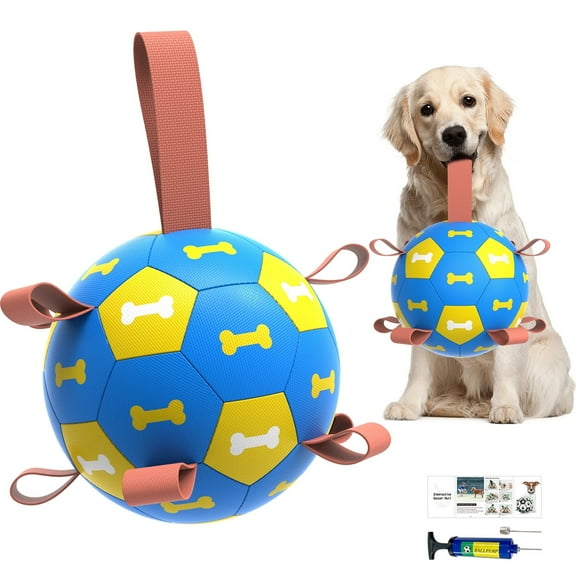 Durable Dog Toys Soccer Ball with 9 Nylon Straps Hand Pump for Puppies Mudiem Large Dogs 8 inch L Dog Bone