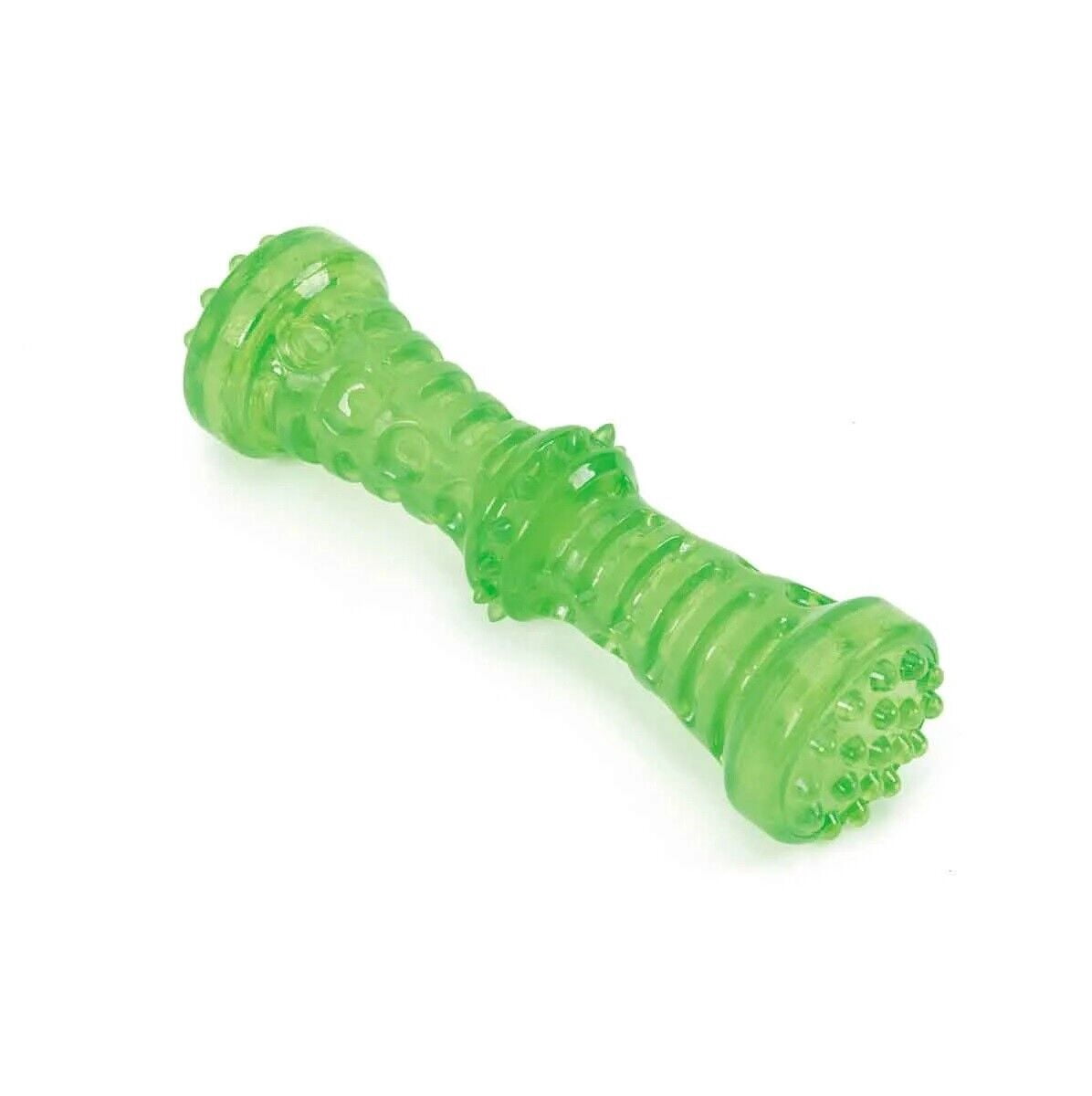 Durable Dog Toys Toss Fetch Stick Chew Squeaker 7 Inch Dental Health Gum Massage (Green)