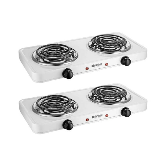 Durable Double Electric Burner Portable Stainless Steel Hot Plate Cast Iron Open Spiral White, 2-Pack