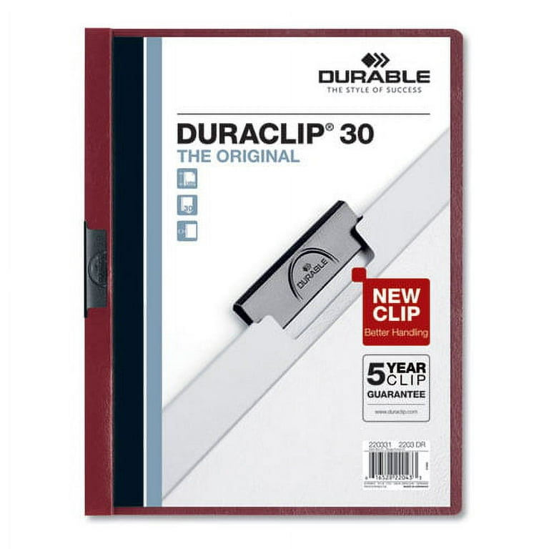 DuraClip Report Cover, Clip Fastener, 8.5 x 11, Clear/Maroon, 25/Box DuraClip Report Cover, Clip Fastener, 8.5 x 11, Clear/Maroon, 25/Box