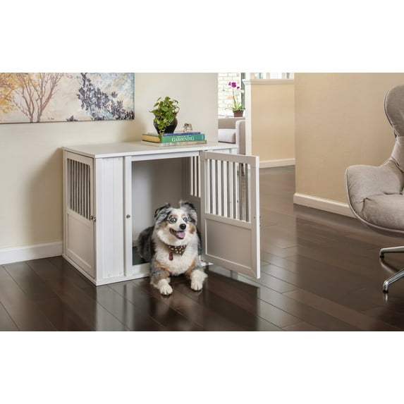 New Age Pet® ECOFLEX® Flexi Door Medium Dog Crate in Off White with Brushed Stainless Bars