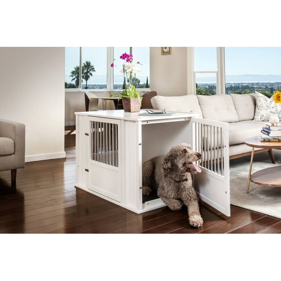 New Age Pet® ECOFLEX® Flexi Door Large Dog Crate in Off White with Brushed Stainless Bars