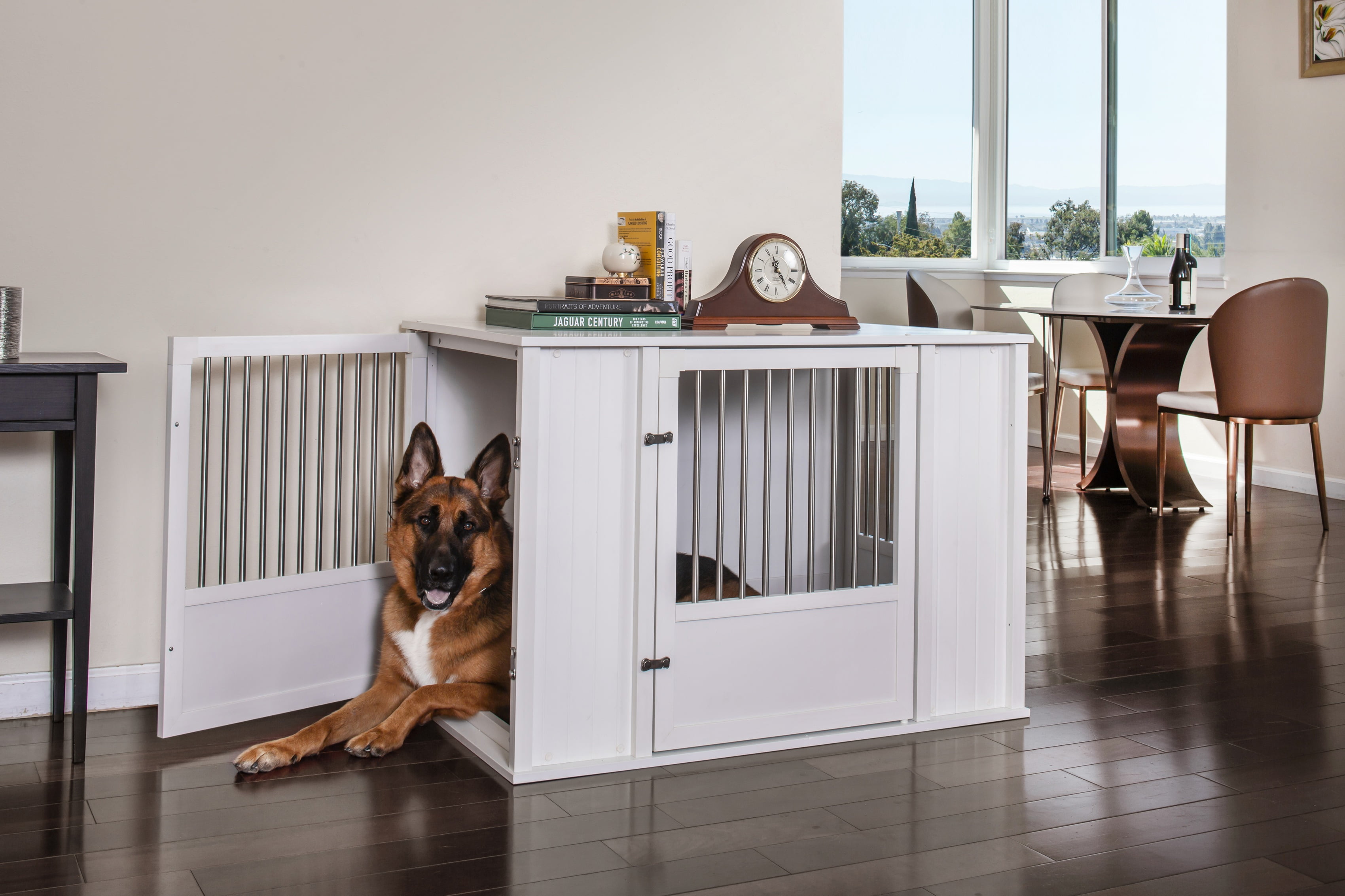 New Age Pet® ECOFLEX® Flexi Door XLarge Dog Crate in Off White with Brushed Stainless Bars