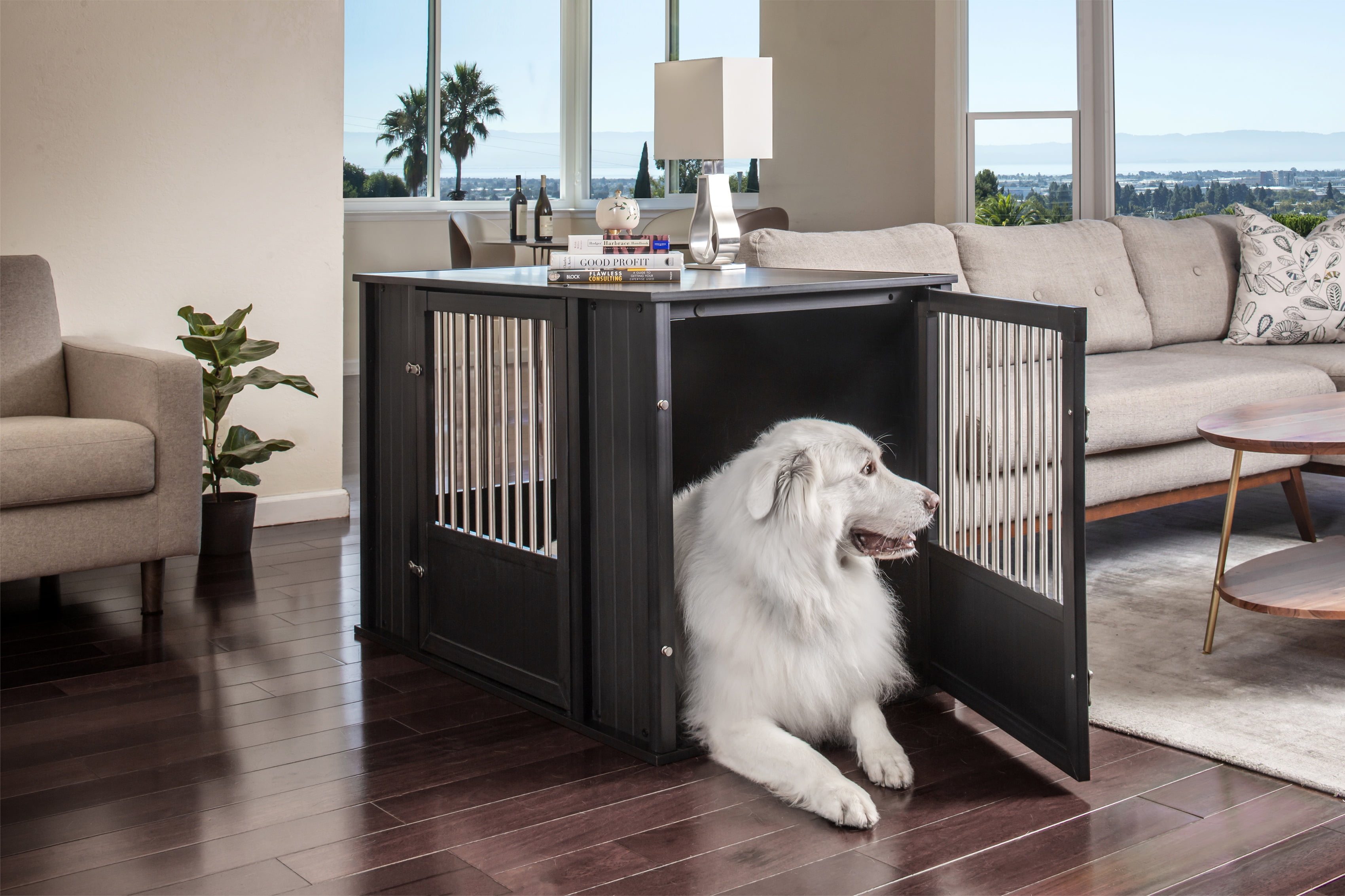 New Age Pet® ECOFLEX® Flexi Door X Large Dog Crate in Black with Brushed Stainless Bars