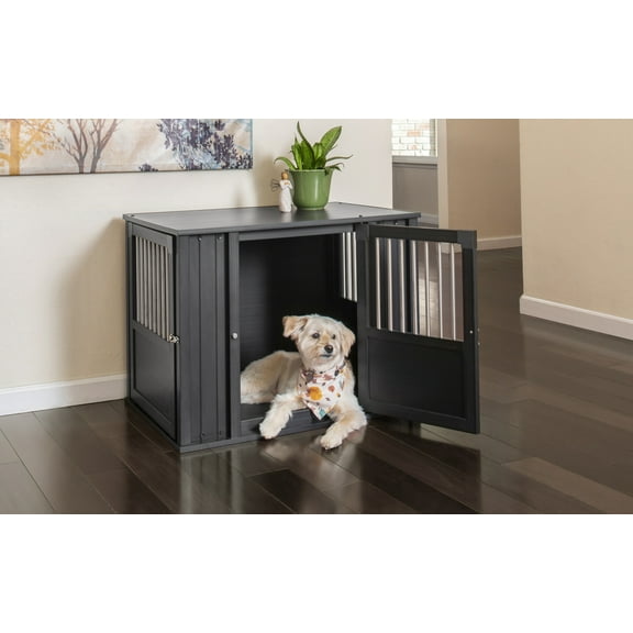 New Age Pet® ECOFLEX® Flexi Door Medium Dog Crate in Black with Brushed Stainless Bars