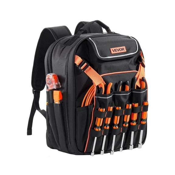 Durable Electrician Tool Backpack with 45 Pockets-Tear-Resistant Organizer for Tools and Equipment,Ideal for Jobsite Use