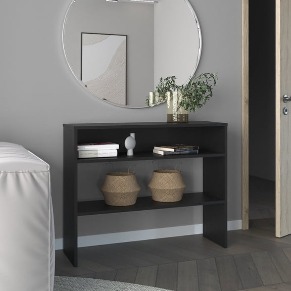 Durable Engineered Wood Library Desk, Black | Fits Office or Workspace Decor | Complies with Safety Regulations