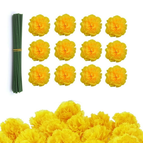 Durable Fake Yellow Flower,60Pcs Reusable Artificial Marigold Flower Heads for Home,QZS Durable Decoration Accessories for Crafts Decor