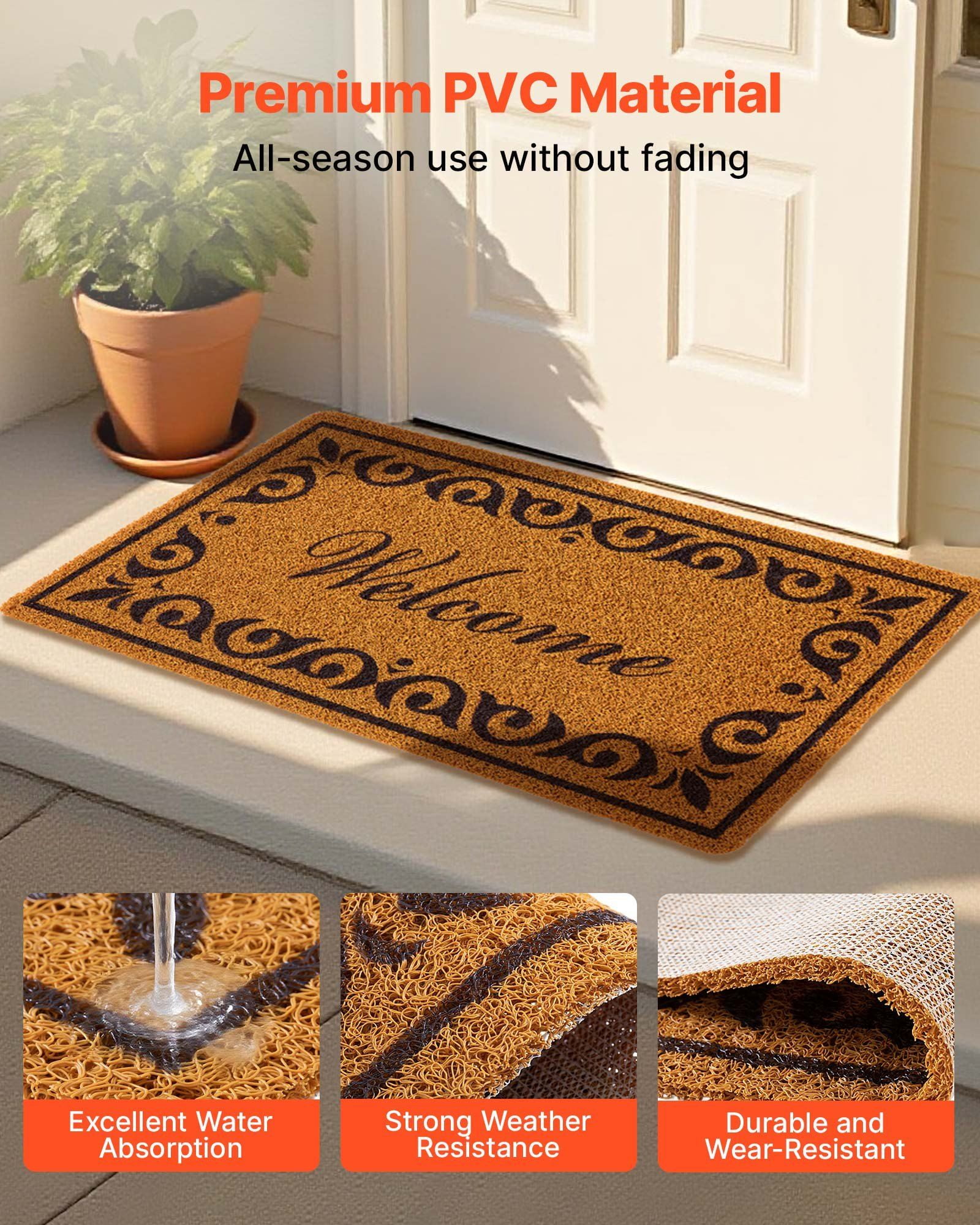 Durable Faux Coir Welcome Mat, 29.5" by 17" All-Weather Entrance Doormat with Non-Slip Backing, Ideal for Outdoor, Front Door, Garage