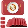 thumbnail image 1 of Durable Faux Leather Placemats with Gold Trim Dark Green Placemats and Coasters Set of 6 Large Rectangular Table Mats Heat Resistant and Easy to Clean, 1 of 6