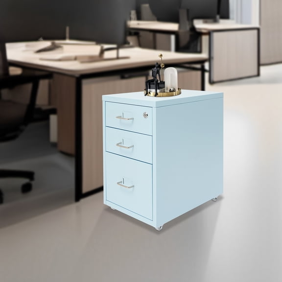 Durable File Cabinet with 3 Drawers, Cold-Rolled Steel Material, Lockable Design, and Bottom Pulleys for Easy Office Organization