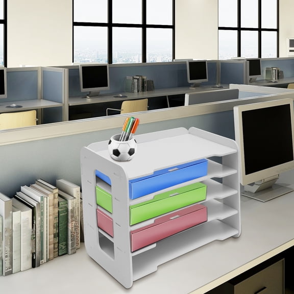 Durable File Organizer with 5 Layers, Mortise and Tenon Construction, Dustproof Top Shelf, and Rounded Edges for Safe and Easy Use