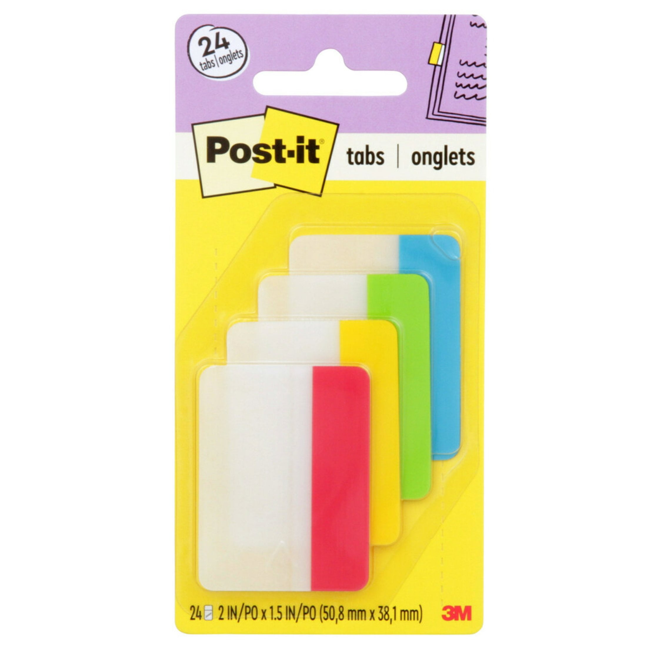 Assorted Color Self-Adhesive Writable File Tabs, 2 x 1.5 Inches, 24-Pack