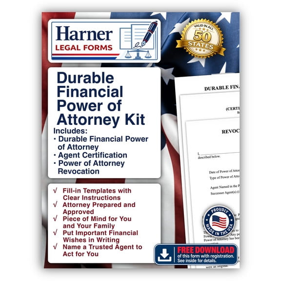 Harner Legal Forms Durable Financial Power of Attorney Kit with Agent Certification and Revocation Forms Fill-in-the-Blank POA Documents