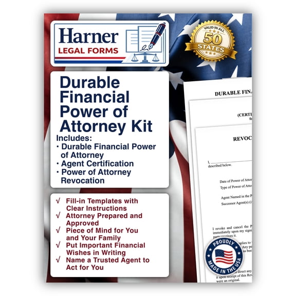 Harner Legal Forms Durable Financial Power of Attorney Kit with Agent Certification and Revocation Forms Fill-in-the-Blank POA Documents