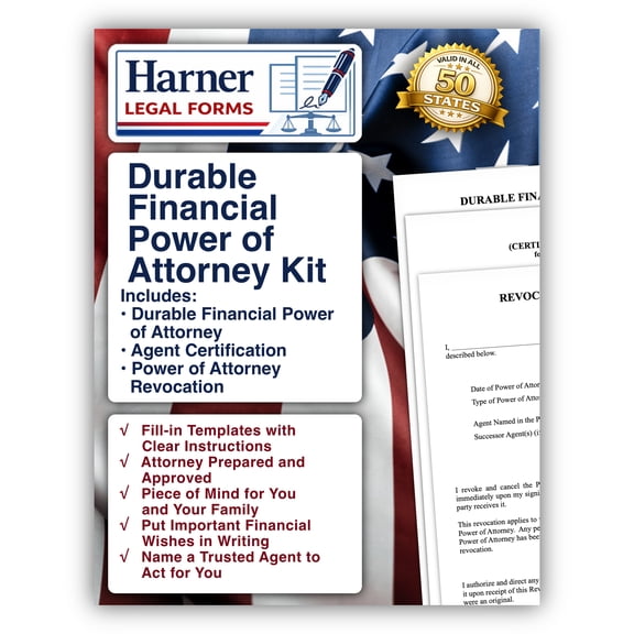 Harner Legal Forms Durable Financial Power of Attorney Kit with Agent Certification and Revocation Forms Fill-in-the-Blank POA Documents