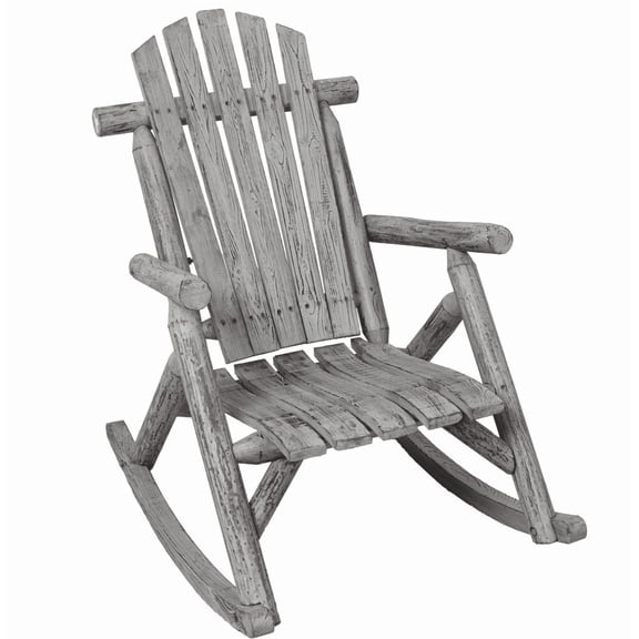 Durable Fir Log Porch Rocker Chair Light Gray Outdoor Patio