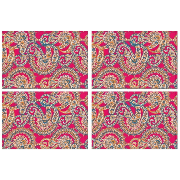 Durable Flax Paisley Placemats Set of 4, Heat Resistant and Wrinkle Free, Featuring Colorful Vintage Boho Floral and Mandala Geometric Artistic Designs