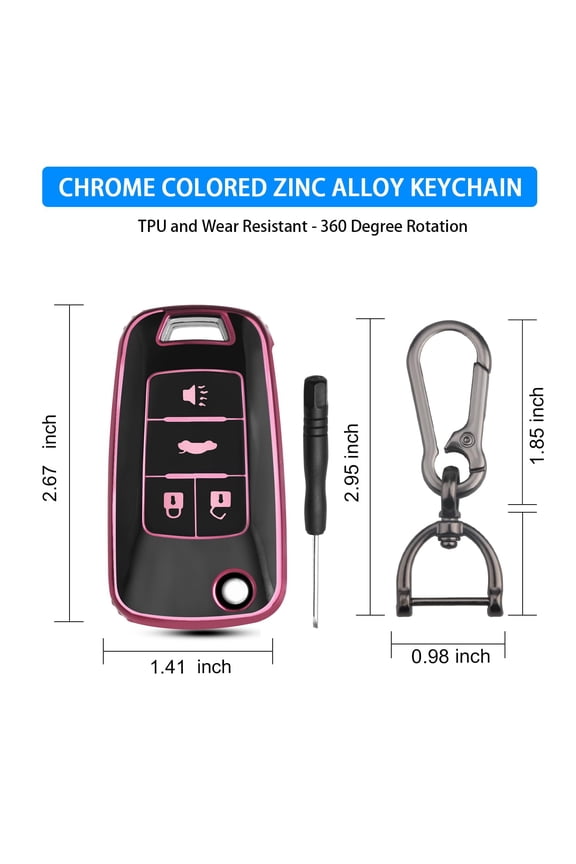 Durable Flexible TPU Key Fob Cover with 4-Button Protection and Detachable Keychain for Select Chevy Models: Equinox, Malibu, Impala, Cruze, Sonic, Camaro (2010-2019)